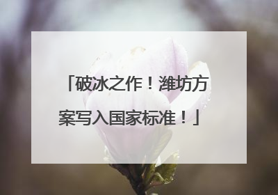 破冰之作！潍坊方案写入国家标准！