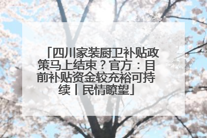 四川家装厨卫补贴政策马上结束？官方：目前补贴资金较充裕可持续丨民情瞭望